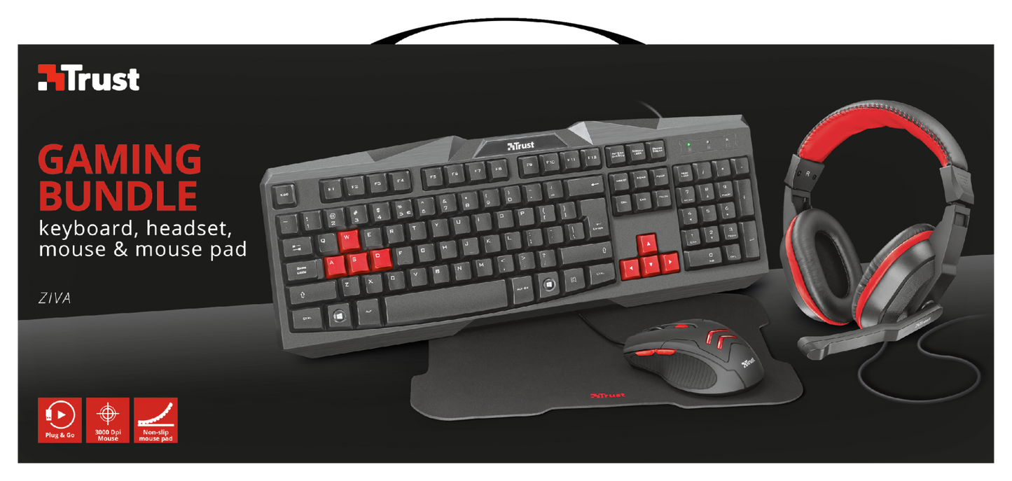 Kit Gamer Trust Ziva 4 en 1 Teclado Mouse Headset Mousepad – imagen 2