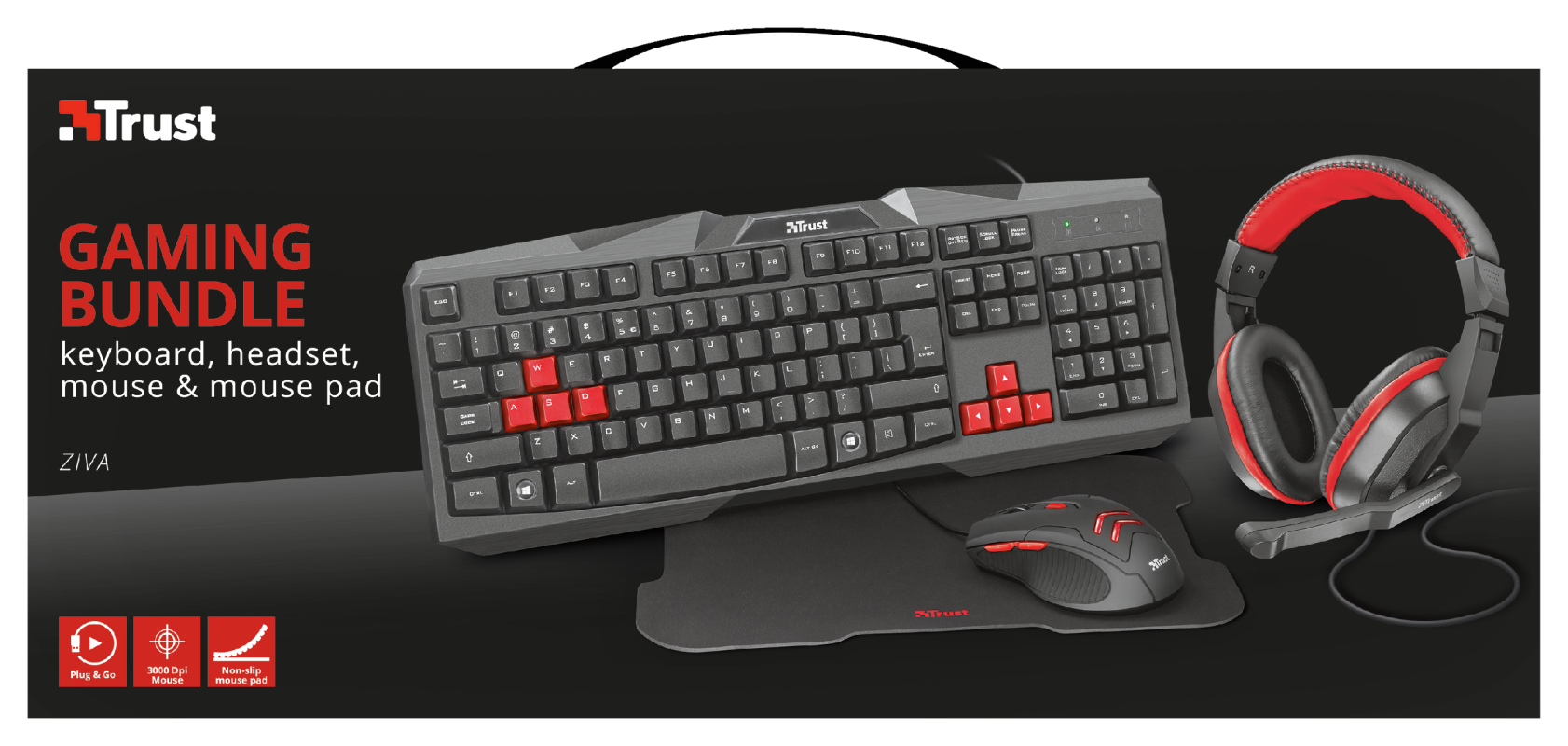 Kit Gamer Trust Ziva 4 en 1 Teclado Mouse Headset Mousepad – imagen 2