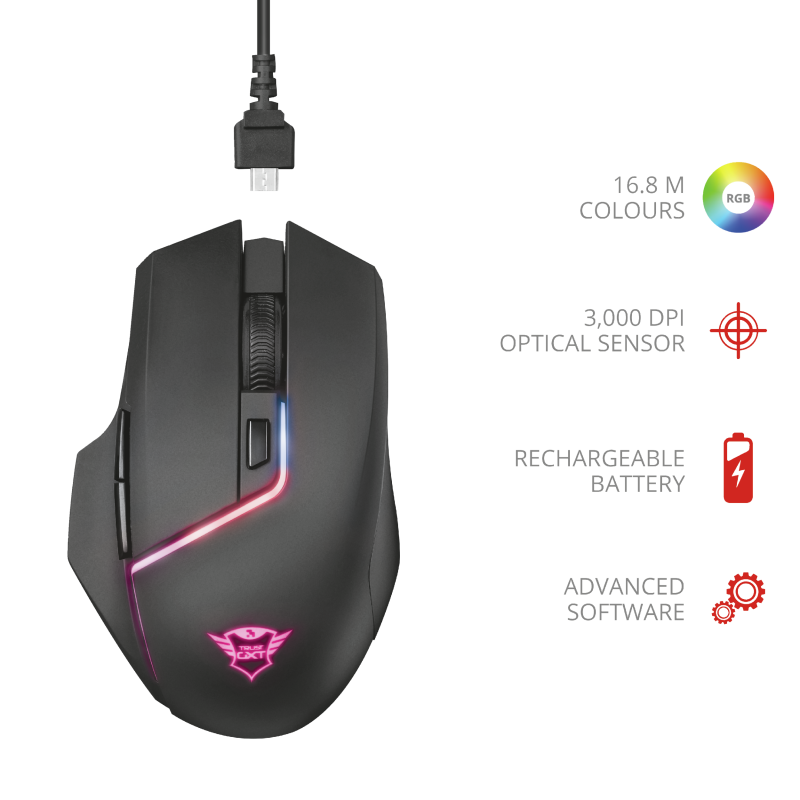 Mouse Gamer Inalámbrico Trust Gxt 161 Disan Negro – imagen 4