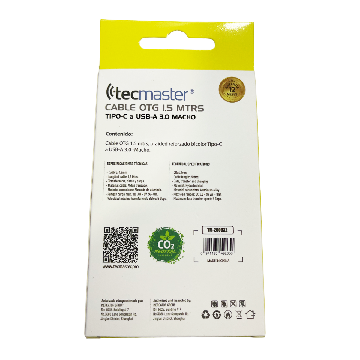 Cable Tipo C A Usb 3.0 Macho Reforzado 1.5 Metros Tecmaster Negro – imagen 3