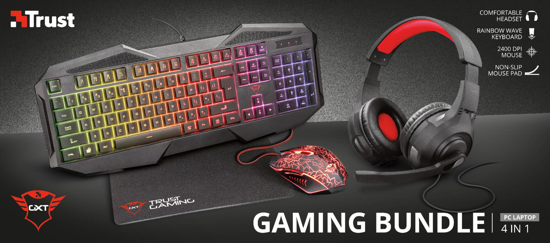 Kit Gamer Trust Gxt 1180rw 4 en 1 Teclado Mouse Headset Mousepad – imagen 2