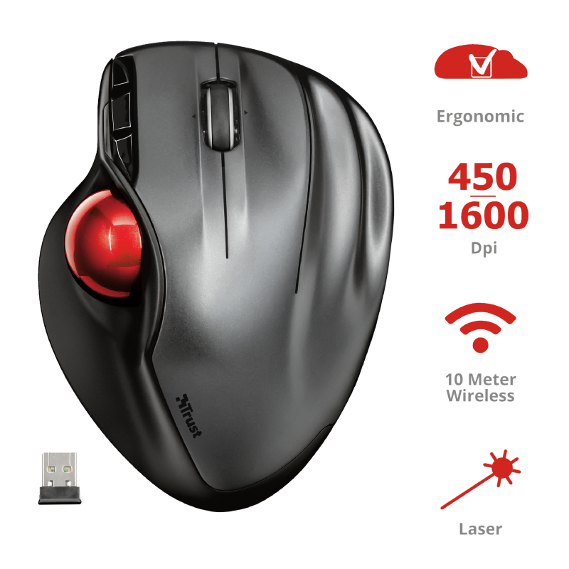 Mouse Inalámbrico Trust Trackball Sferia Negro – imagen 2