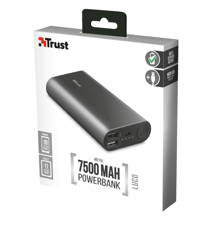 Bateria Portatil Powerbank Trust 7500 Mah Luco Metal – imagen 3