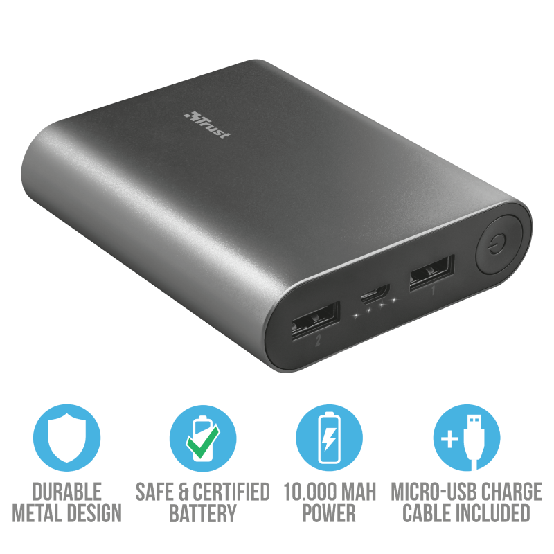 Bateria Portatil Powerbank Trust 10000 Mah Luco Metal – imagen 2
