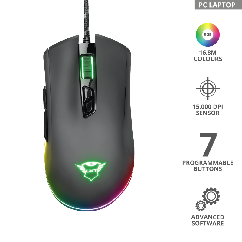 Mouse Gamer Gxt 900 Qudos Rgb Trust Negro – imagen 4