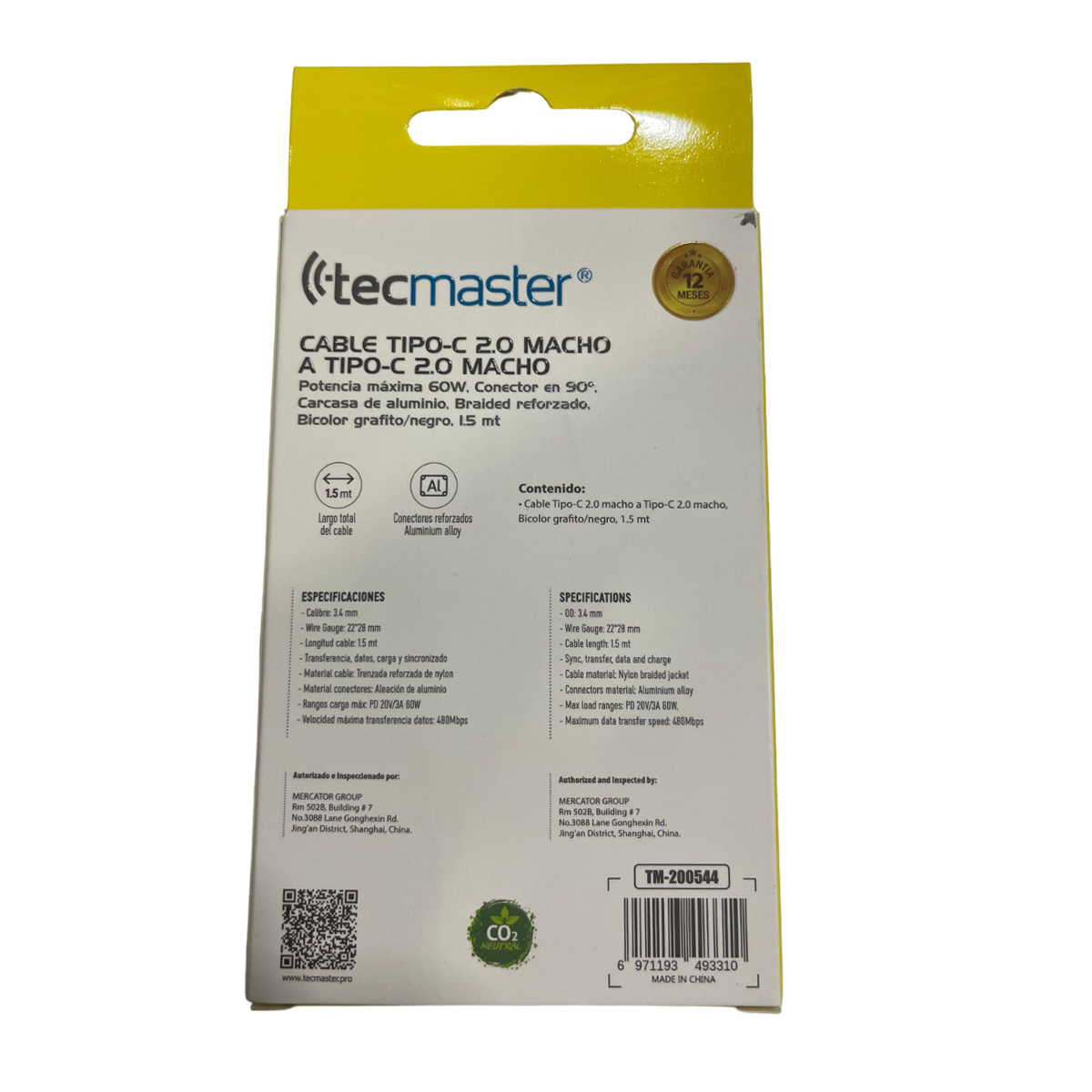 Cable Tipo C a Tipo C 60W 1.5 Metros Tecmaster Negro – imagen 3