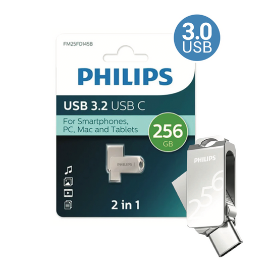 Pendrive Philips 256 GB 2 en 1 Usb Tipo C Gris