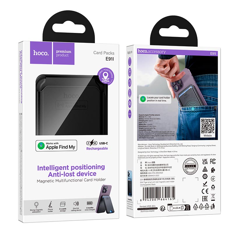 Billetera Inteligente Tarjetas Hoco E91i Carga Inalambrica Gps Negro – imagen 4