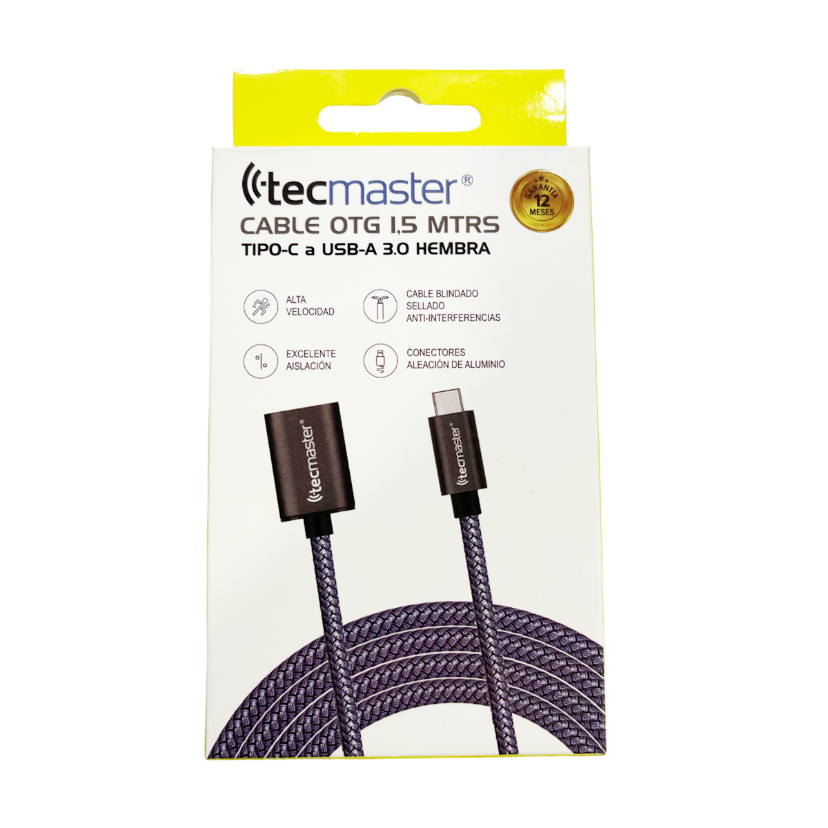 Cable Tipo C A Usb 3.0 Hembra Reforzado 1.5 Metros Tecmaster Negro – imagen 4