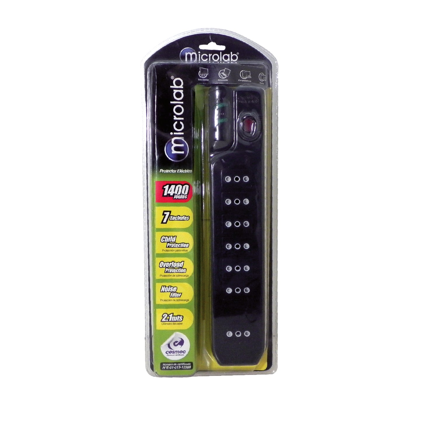 Alargador Extension 2.1 Metros 7 Entradas Microlab Negro – imagen 2