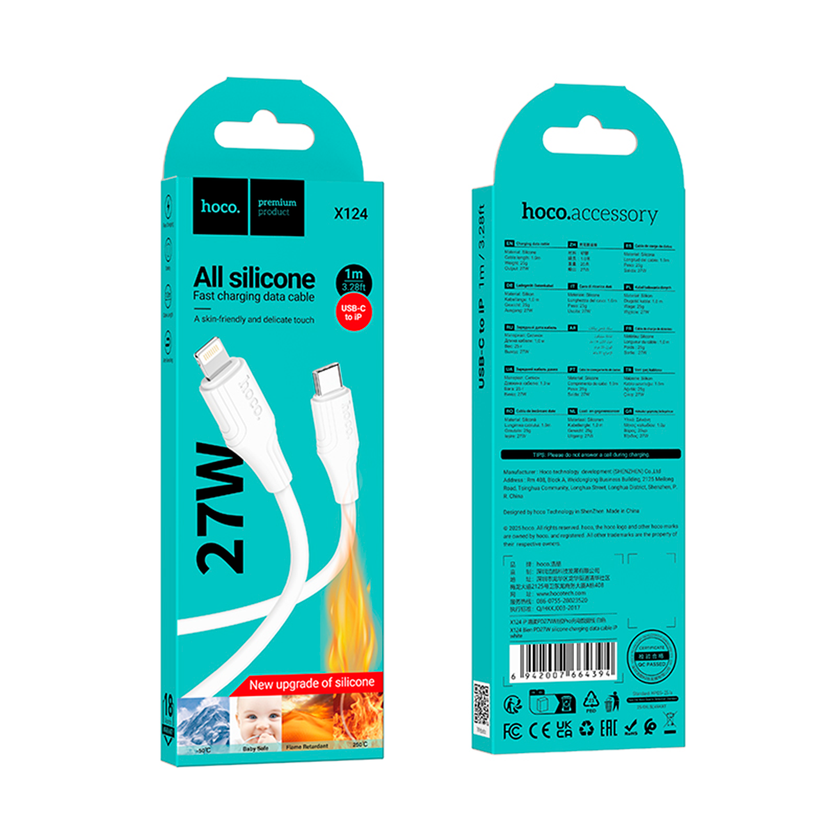 Cable Tipo C Para Lightning 27w Hoco X124 1 Metro Blanco