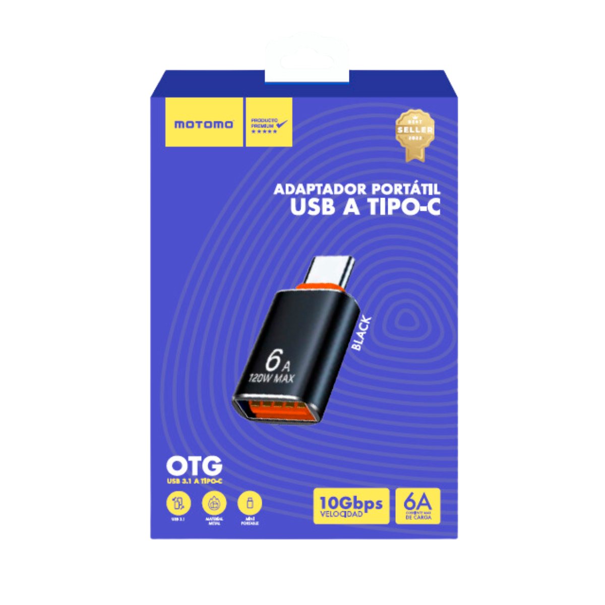 Adaptador Usb a Tipo C 6a Motomo Negro – imagen 2