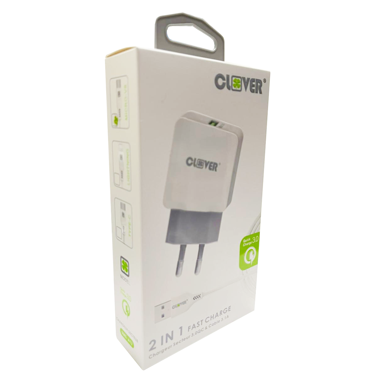 Cargador Clover Usb QC 3.0 + Cable Micro Usb 1.2m Blanco – imagen 3