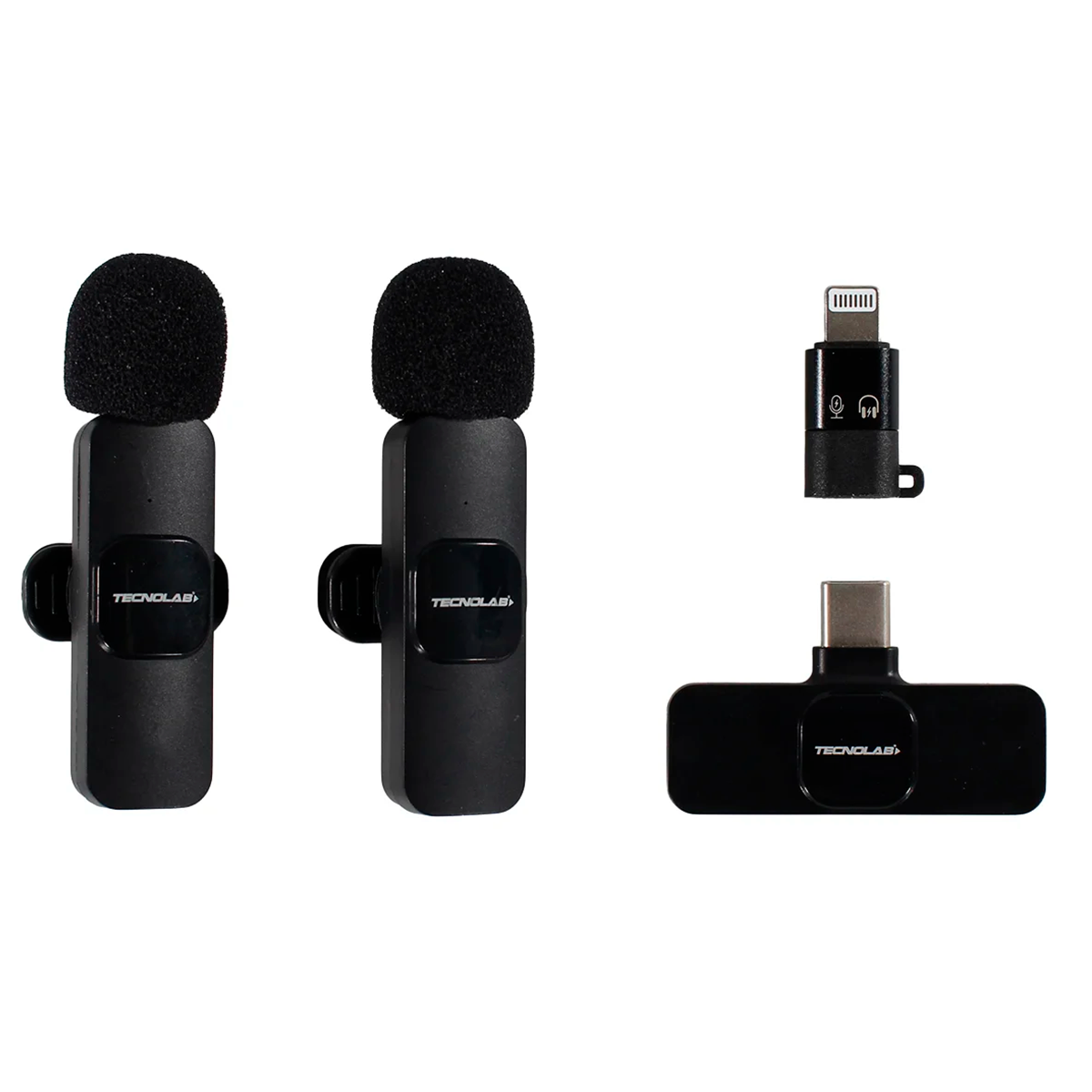 Kit 2 Microfono Lavalier Externo Tecnolab Dual Conexión Tl854 Negro