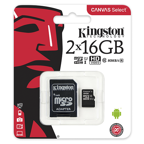 Micro Sd 16 Gb Pack 2 Unidades + Adaptador Kingston