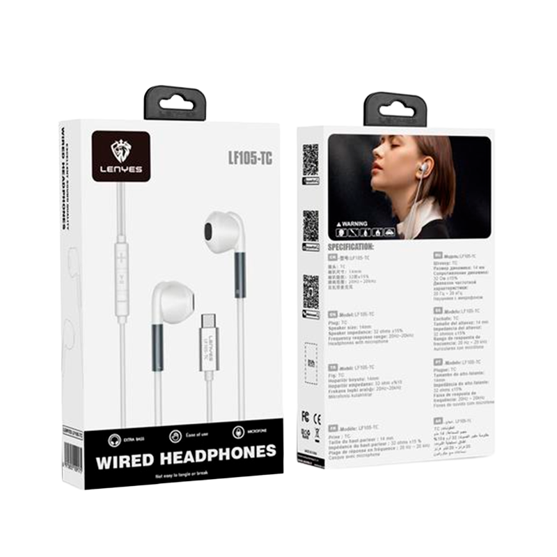Audifonos In Ear Tipo C Lenyes Lf105 Blanco – imagen 2