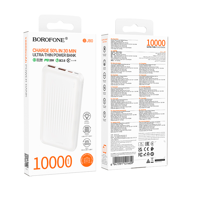 Powerbank Carga Rapida Borofone Bj80 Clever 10000 Mah Blanco – imagen 3