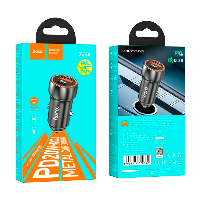 Cargador De Auto Hoco Z46a Dual Usb y Tipo C Negro – imagen 3