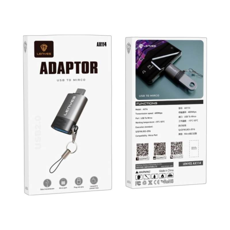 Adaptador Micro Usb a Usb Lenyes Ax114 Gris – imagen 3