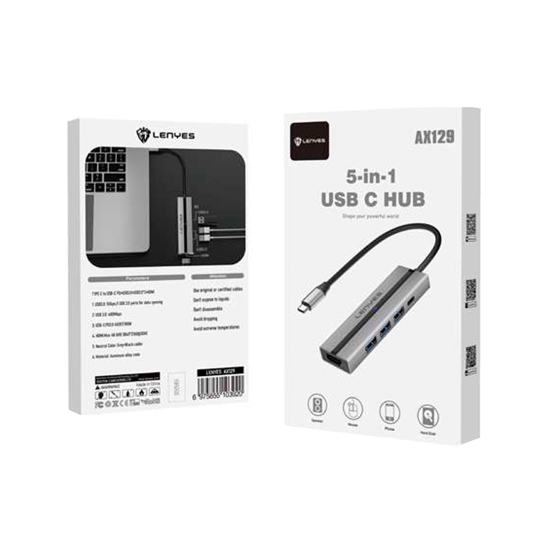 Adaptador Hub Lenyes 5 en 1 Ax129 Tipo C Usb 3.0 Hdmi Gris – imagen 3