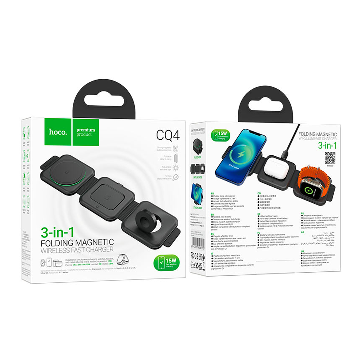 Cargador Inalámbrico 3 en 1 Hoco Cq4 15w Negro – imagen 2