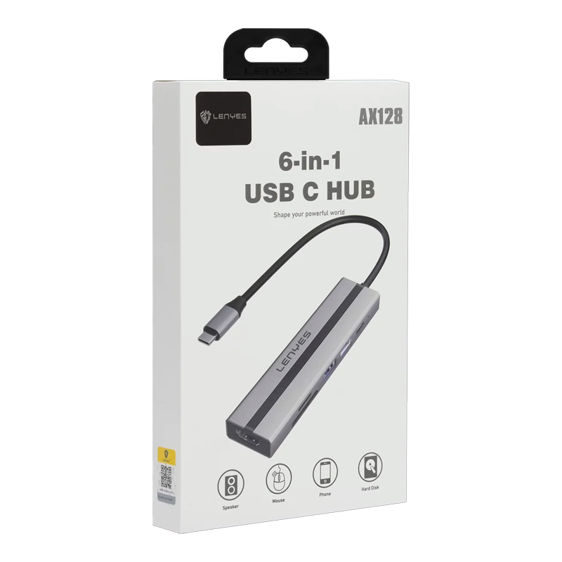 Adaptador Hub Lenyes 6 en 1 Ax128 Tipo C Usb 3.0 Hdmi Micro Sd Gris – imagen 3
