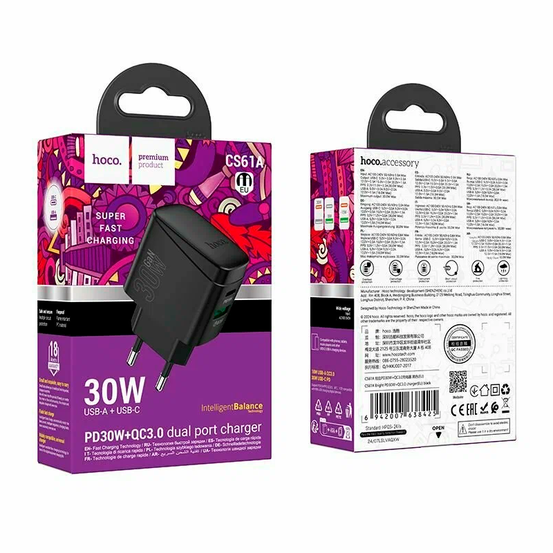 Cargador Carga Rapida Hoco Cs61a 30w Qc 3.0 Negro – imagen 3