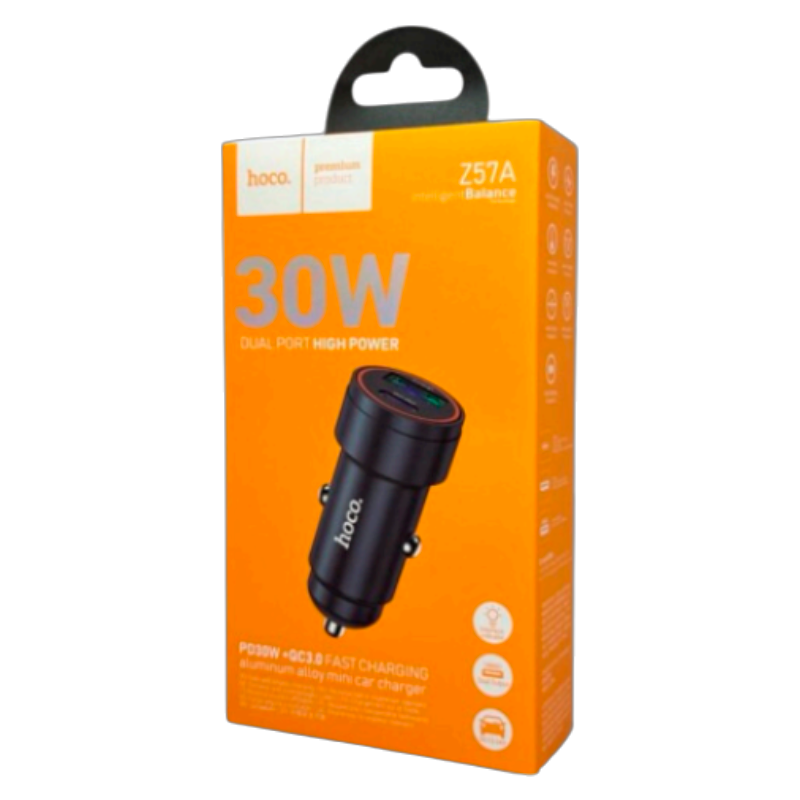 Cargador De Auto Dual Usb Tipo C Hoco Z57a Negro – imagen 3