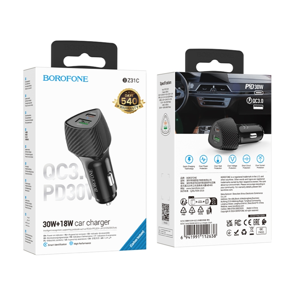 Cargador de Auto Borofone Bz31c 30w Dual Negro – imagen 3