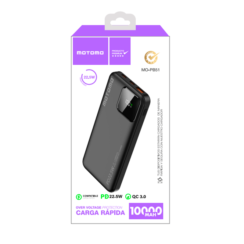 Bateria Portatil Powerbank Motomo Pb51 10.000 Mah Negro – imagen 3