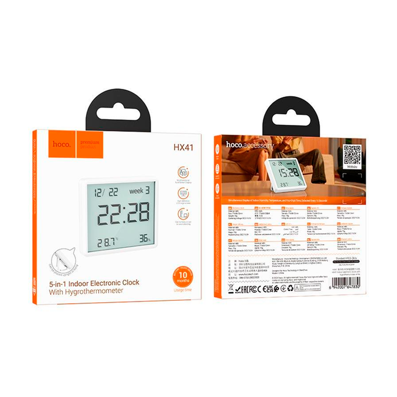 Higrotermometro Interior Con Reloj Hoco Hx41 Blanco – imagen 3