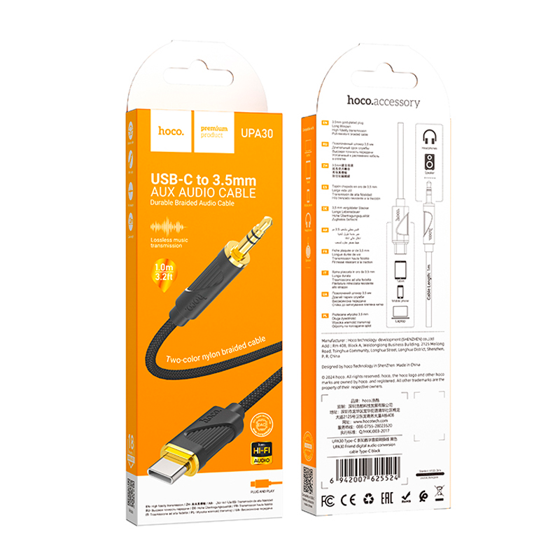 Cable Auxiliar 3.5mm a Tipo C Hoco Upa30 1 Metro Negro – imagen 3