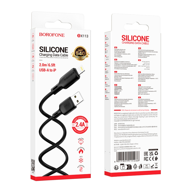 Cable Usb A Lightning Borofone Bx113 Lenny 2 Metros Negro – imagen 3