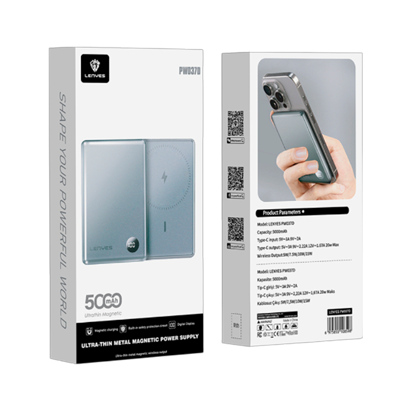 Powerbank Ultra Delgada Magsafe Lenyes PW037D 5000 Mah Gris – imagen 3