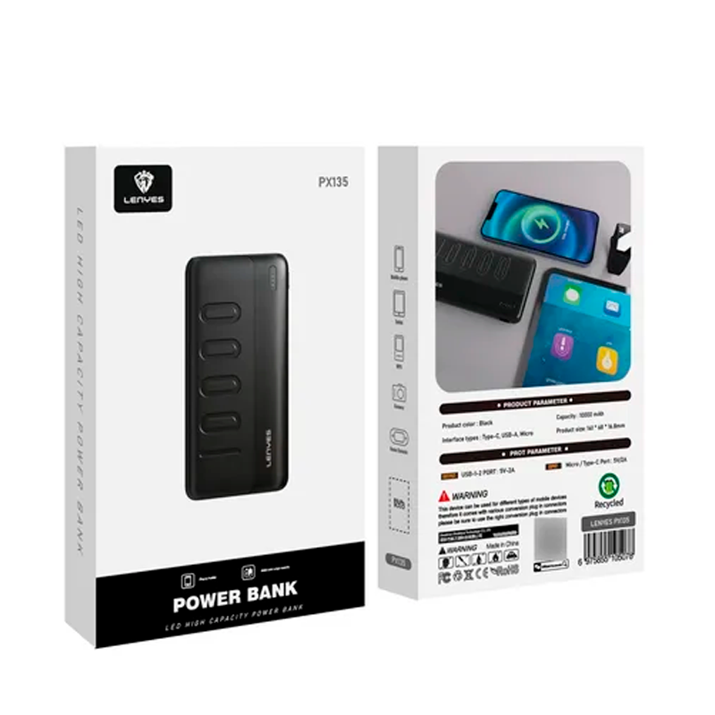 Powerbank Carga Rapida Lenyes Px136d 10000 Mah Negro – imagen 3