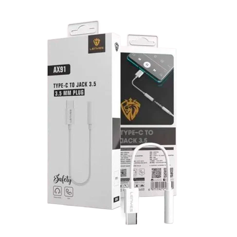 Cable Tipo C a Jack 3.5mm Lenyes Ax91 Blanco – imagen 3