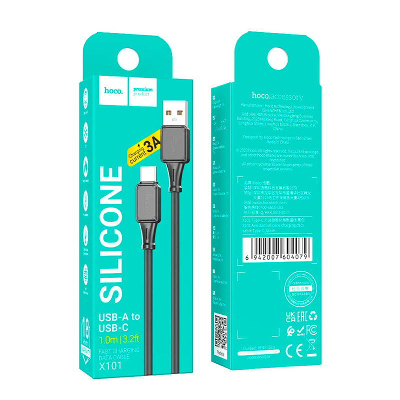 Cable Usb a Tipo C Hoco X101 Assistant 3a 1 Metro Negro – imagen 3