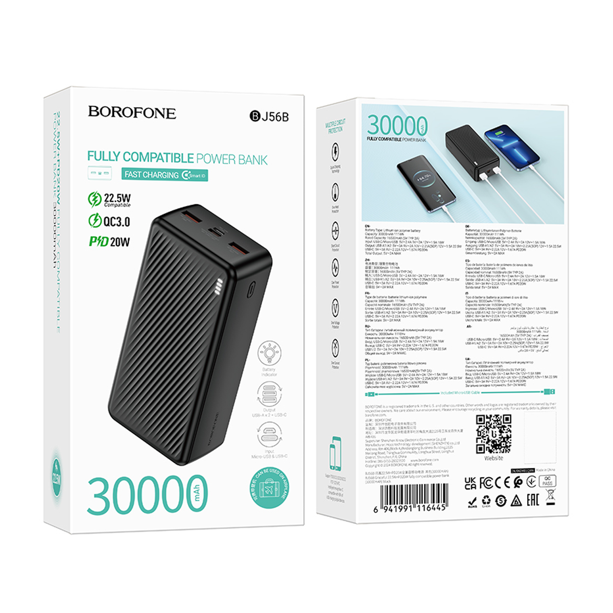 Powerbank Carga Rapida Borofone Bj56b 30000 Mah 22.5w Negro – imagen 3