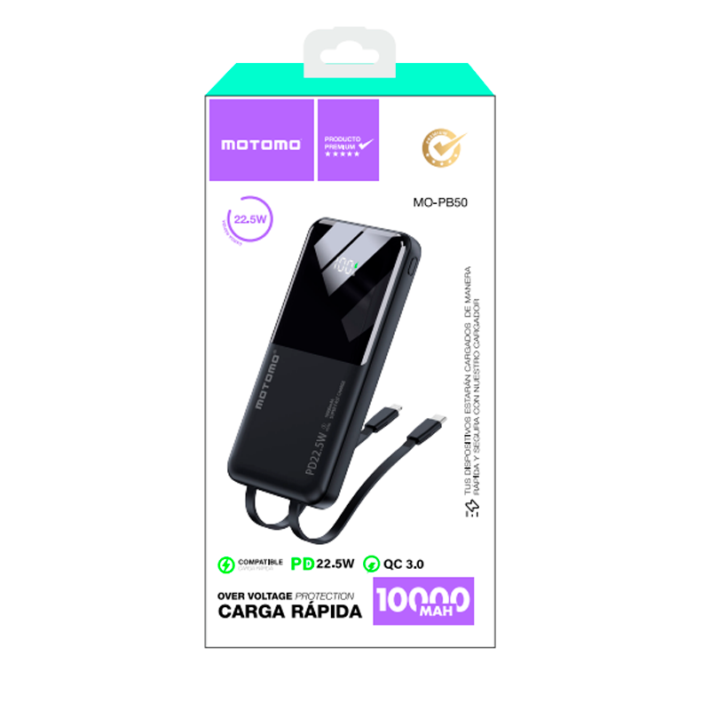 Bateria Portatil Powerbank Motomo Pb50 Dual 10.000 Mah Negro – imagen 3