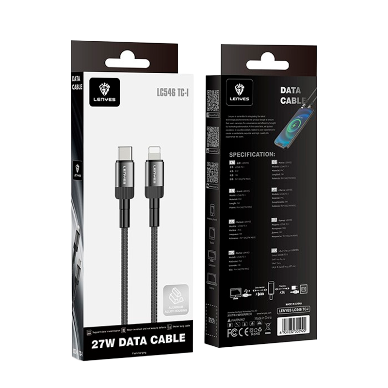 Cable Trenzado Tipo C Para Lightning Lenyes Lc546 1 Metro 27w Negro – imagen 3