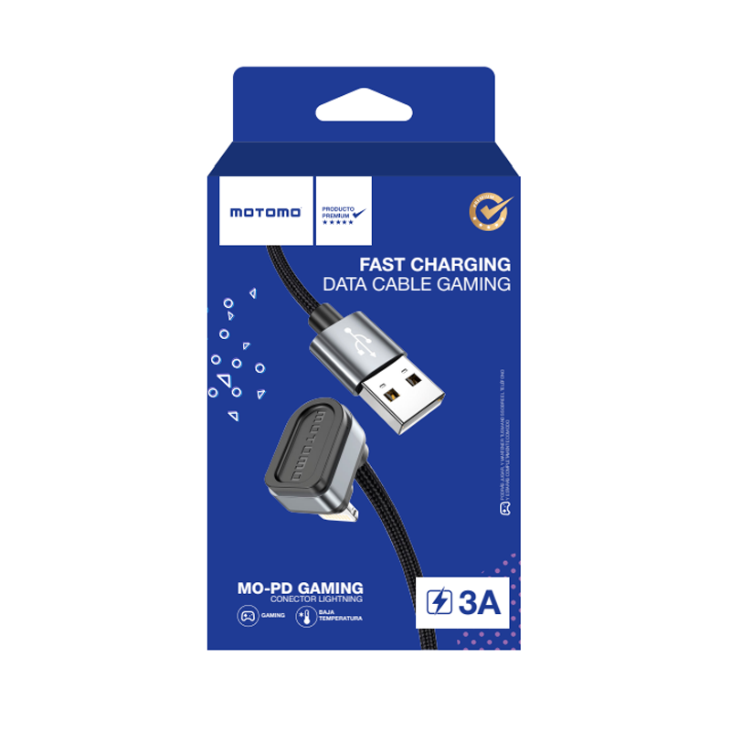 Cable Usb Para Lightning Gamer Reforzado 3a Motomo Negro – imagen 2