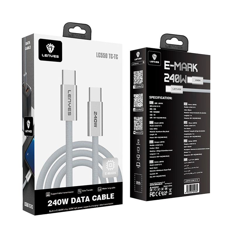 Cable Trenzado Tipo C a Tipo C Lenyes Lc550 1 Metro 240w Gris – imagen 3