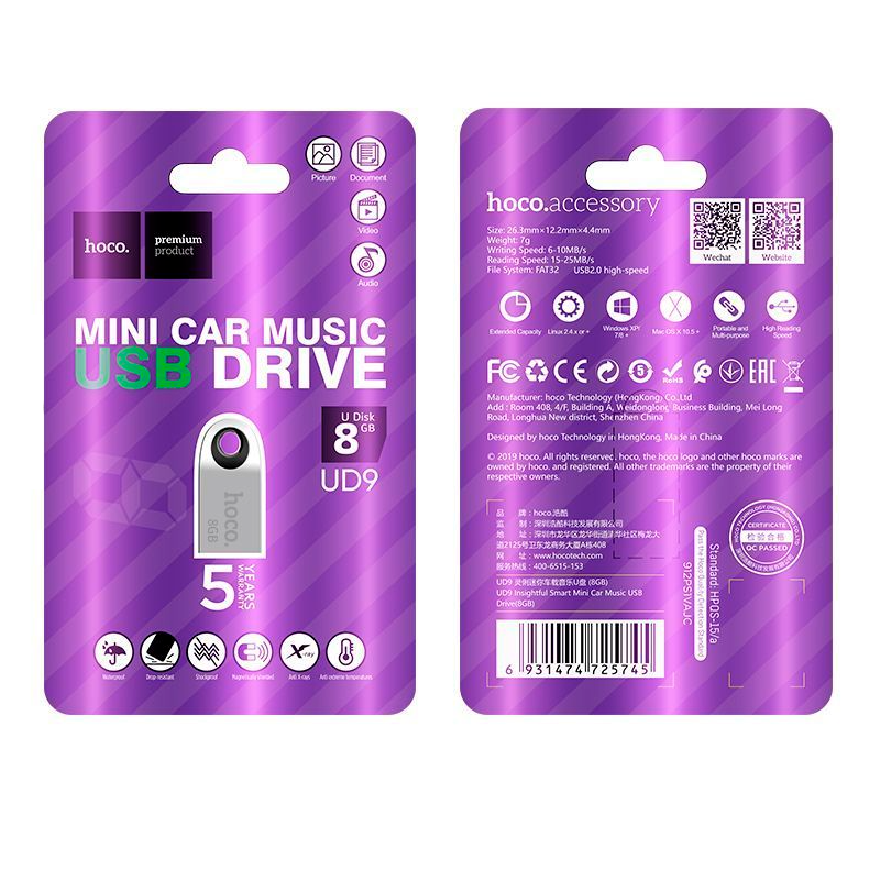 Pendrive Unidad Flash Usb 2.0 Hoco Ud9 8 Gb Gris – imagen 3