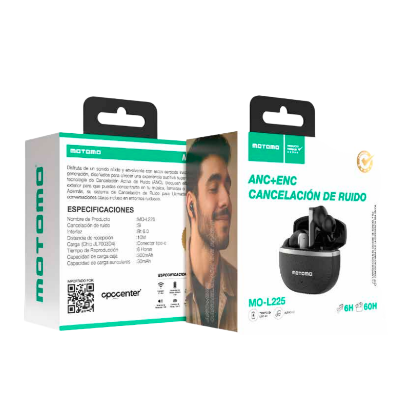 Audífonos In Ear Bluetooth Motomo Mo-L225 Anc + Enc Negro – imagen 2