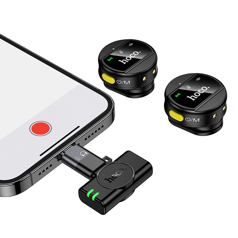 Microfono Inalambrico Externo Hoco L22 Doble Usb-C + IP Negro – imagen 2