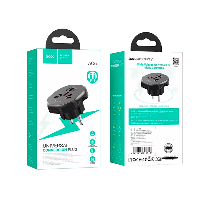 Enchufe De Conversion Universal Hoco Ac6 Negro – imagen 3