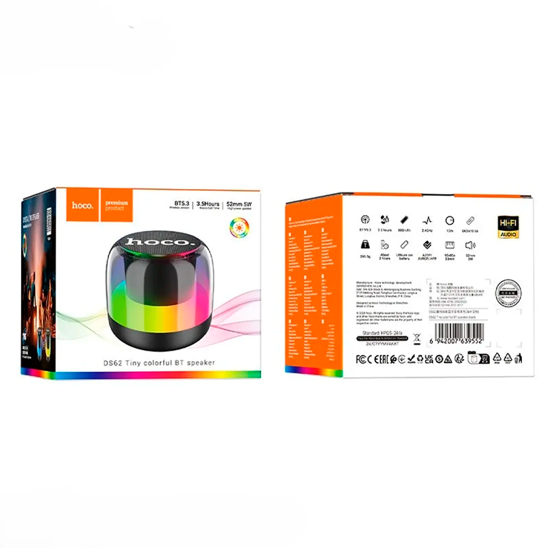 Parlante Bluetooth Hoco Ds62 Tiny Rgb Tf Aux Negro – imagen 3
