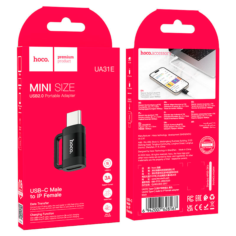 Adaptador Mini Tipo C Para Lightning Hoco Ua31e Negro – imagen 3