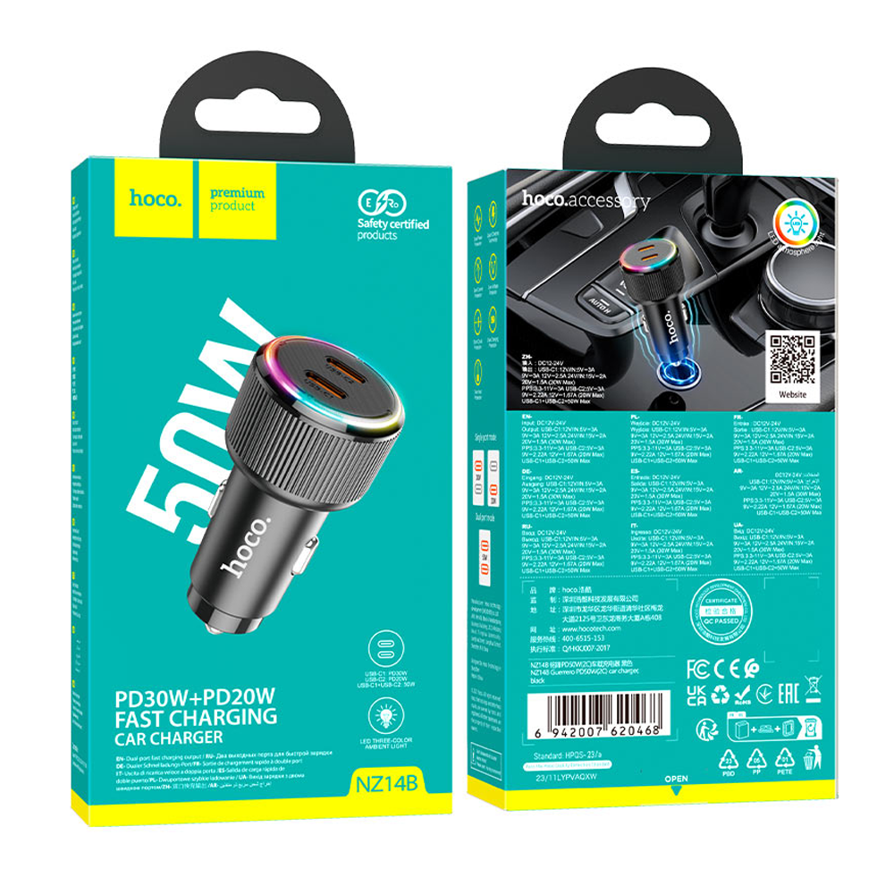 Cargador De Auto Hoco Nz14b Dual 50w Tipo C Negro – imagen 3