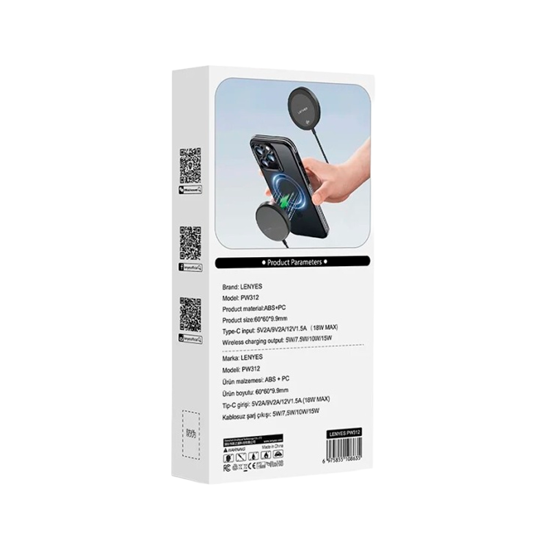 Cargador Inalámbrico Lenyes Pw312 Tipo C 15w Negro – imagen 3